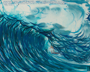 Raymond Pettibon, "No Title (Viewed from The), 2005. pen, ink, gouache and collage on paper. Courtesy Regen Projects, Los Angeles, CA ©