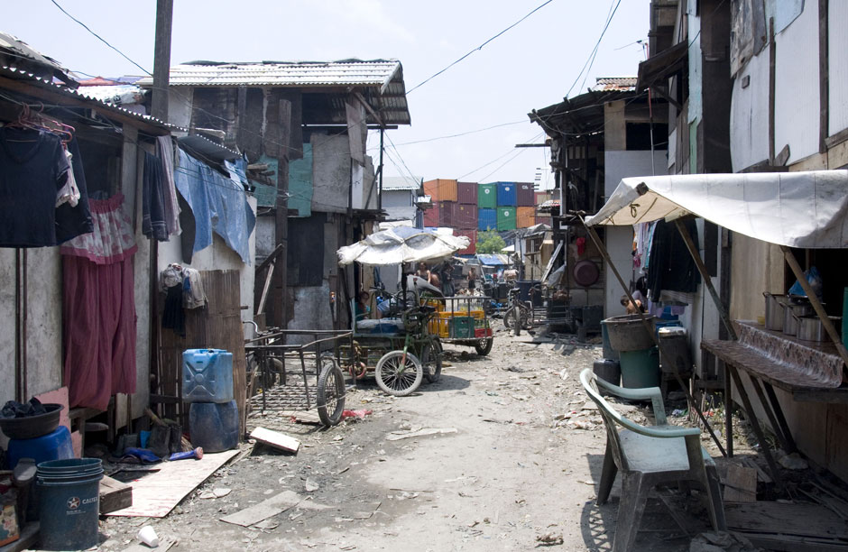 Inside the shanty village near Manila where most of the children who were sent out to collect reusable waste on "Smokey Mountain" live.