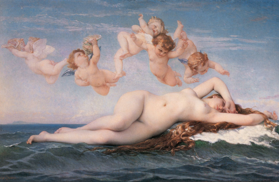 The ideal state of birth as symbolized by the myth of the birth of the goddess Venus. Painting by Alexandre Cabanel, "The Birth of Venus" (1863).