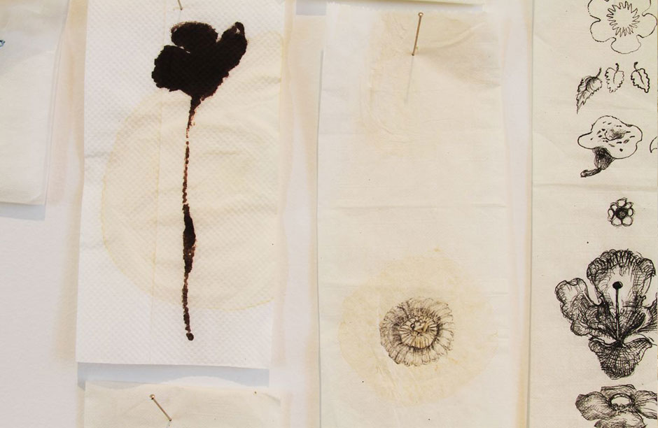 Jim Hodges, "A Dairy of Flowers" (detail), 1994. Ink on paper napkins. Courtesy of the de la Cruz Collection Contemporary Art Space. Miami, FL. Photo credit Carlos Rigau.