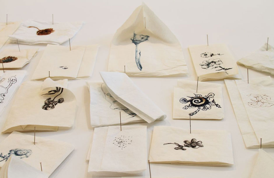 Jim Hodges, "A Dairy of Flowers" (detail), 1994. Ink on paper napkins. Courtesy of the de la Cruz Collection Contemporary Art Space. Miami, FL. Photo credit Carlos Rigau.