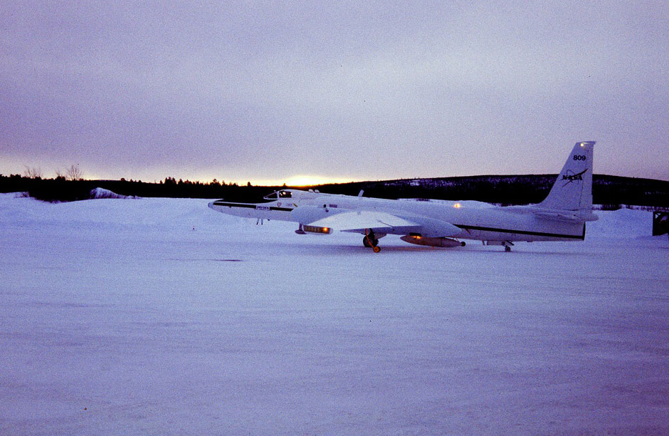 NASA’s ER-2 airplane (a converted U-2 spy plane) takes off for 65,000 ft to collect atmospheric measurements  within the ozone layer.  Image Courtesy of NASA