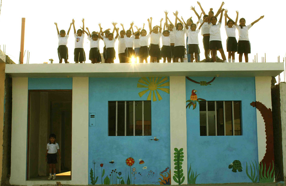 The San Andreas School in Peru rebuilt with the help of ING, The Happy Hearts Fund, Burner's Without Borders and The HandsOn Network.