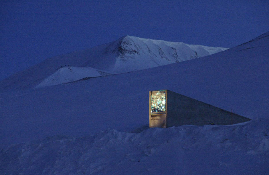 The Svalbard Global Seed Vault on Spitsbergen Island in Norway protects samples of the seeds to all the major food crops on the planet.