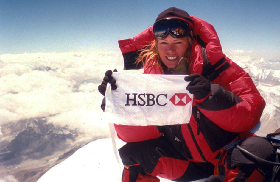 Annabelle at the summit of Everest representing her main sponsor HSBC.