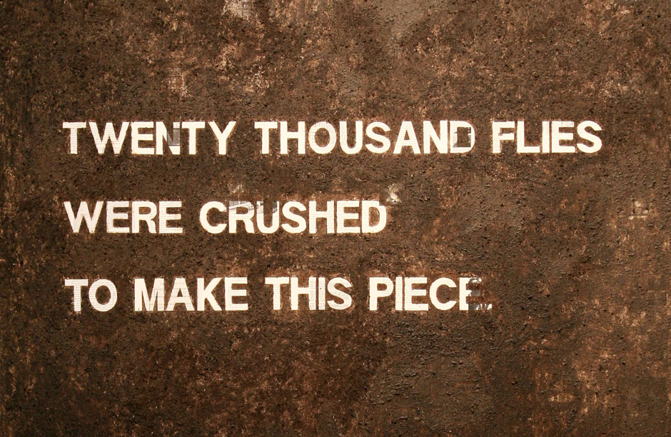 Fabian Peña, Twenty Thousand Flies Were Crushed to Make this Piece, 2011. collage, crushed flies on canvas. 72 x 60 inches. Courtesy of the artist and David Castillo Gallery