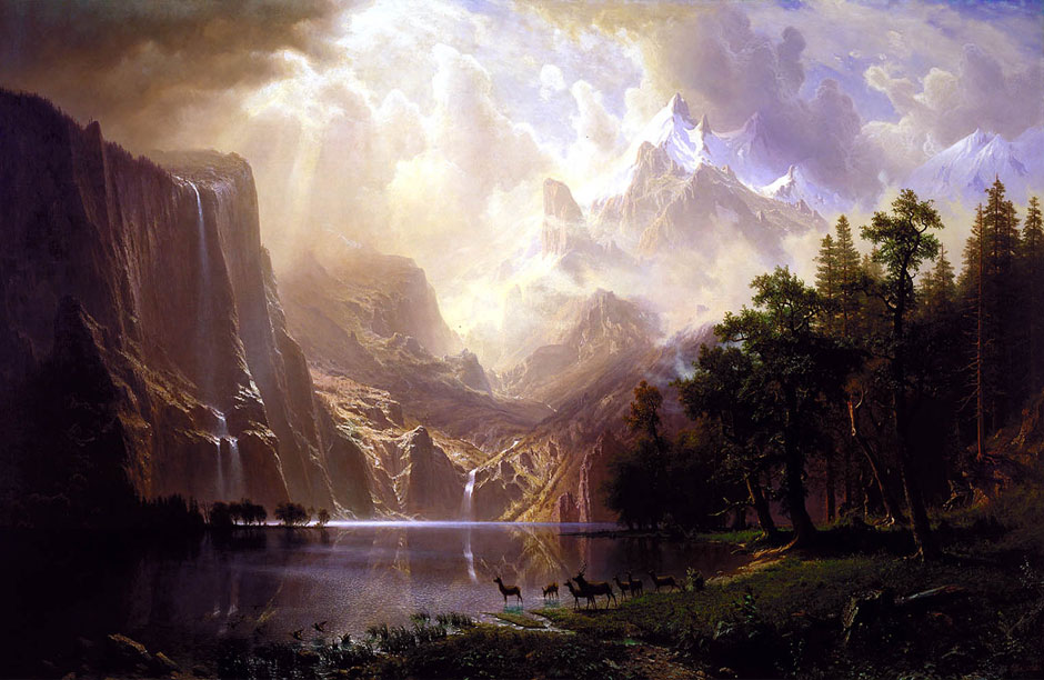 Albert Bierstadt, Among the Sierra Nevada Mountains, California, (1868), oil on canvas. The paintings featured with this article were all created between the years of 1840 and 1870 by members of the “Hudson River School”, a group of painters in the tradition of the English romantic painters who were all part of a US-based movement in landscape painting that offered sublime, idyllic depictions of nature during a time when American cities and natural spaces were being overrun by rapid industrialization. Many of the artists worked in New York City, most even worked in the same studio building on West Tenth Street and also spent time in the Hudson River Valley studying nature. The artists of the Hudson River School emerged during the time of the Transcendental Movement in philosophy and literature carrying with it a similar ideal of the heroic within each individual and the importance of remaining connected to nature as part of our birthright.