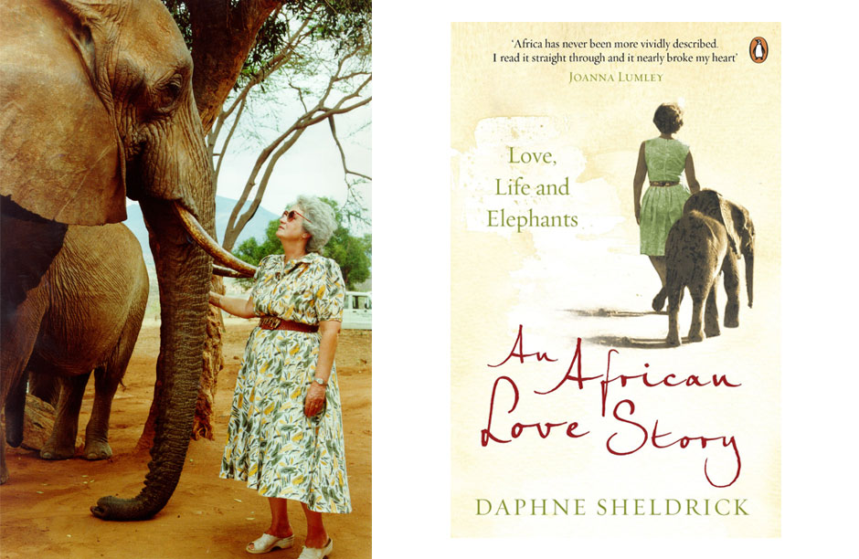 Image Left: Dame Sheldrick with her friend Eleanor. Image Right: The cover of "Love, Life and Elephants: An African Love Story", Dame Sheldrick's personal memoir.