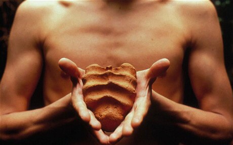 Image by Gabriel Orozco. Titled: "My Hands Are My Heart" (1991). Two silver dye bleach prints; each 9 1/8 x 12 1/2.